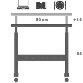 Resim Yükseklik Ayarlı Çalışma Masası - Antrasit Beyaz Tekerli 80x40 Antrasit - Beyaz 