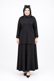 Resim Kadın Büyük Beden Elmas Penye Etekli Takım - siyah / L 