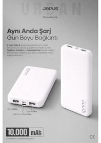 Resim Jopus 10000mah Powerbank - Led Işık Göstergeli - Taşınabilir Şarj Cihazı Beyaz 