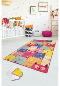 Resim Cats Renkli Djt 80X200 Cm Çocuk Ve Bebek Halıları,Yıkanabilir 