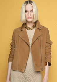 Resim Alba Kadın Camel Biker Süet Deri Ceket - Camel / 