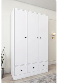 Resim Ases Mobilya Ases Ela848 Modern 3 Kapaklı 3 Çekmeceli Raflı Askılı Gardırop Giysi Dolabı Beyaz Beyaz 