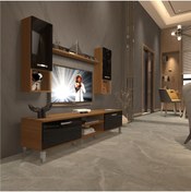 Resim Decoraktiv Eko 5da Slm Dvd Krom Ayaklı Tv Ünitesi Tv Sehpası - Ceviz - Siyah 