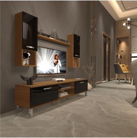 Resim Decoraktiv Eko 5da Slm Dvd Krom Ayaklı Tv Ünitesi Tv Sehpası - Ceviz - Siyah 