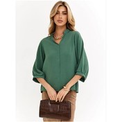 Resim Mıalı Büyük Beden Şık Ofis Ve Özel Günler İçin Kadın Bluz 189345265 Yeşil 