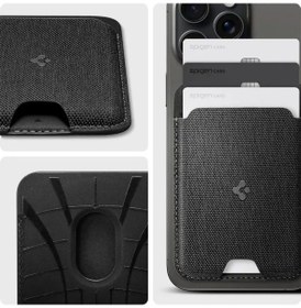 Resim Spigen Valentinus Magfit İphone Uyumlu 14, 13, 12 İçin Manyetik Cüzdan Kartlık 3 Kartlı Fabric Black 