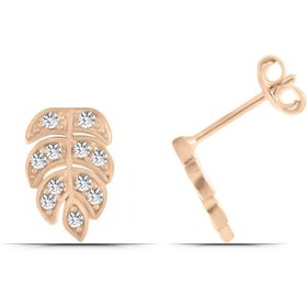 Resim Yaprak Tasarım Zirkon Taşlı 925 Ayar Gümüş Kadın Küpe 