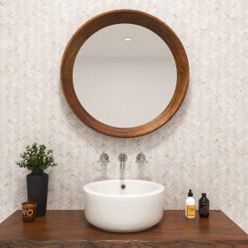 Resim Tuqco Doğaltaş Fileli Herringbone Golden Eskitme Mermer Mozaik 