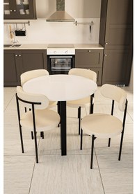 Resim Trend Yuvarlak Mutfak Masa Takımı Beyaz-krem-siyah 