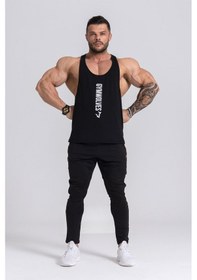 Resim Gymwolves Erkek Spor Atleti Ince Askılı Siyah Stringer Workout Tanktop -Siyah 