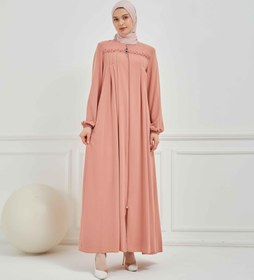 Resim Önü ve Arkası Pileli Nakışlı Ferace Pembe | 21053 - 46 / Pembe 