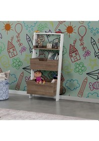 Resim Pasifichome Low Oyuncak Montessori Raflı Kitaplık&Oyuncak Dolabı Koyu Meşe 