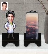 Resim Bk Gift Kişiye Özel Erkek Doktor Karikatürlü Ahşap Biblo Telefon Standı-1 