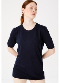 Resim Desen Triko Kadın Sıfır Yaka Düz Bluz 02420344 Koyu Lacivert 