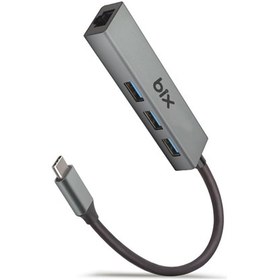 Resim Bix Type-C USB 3.0 Gigabit Ethernet 3 Portlu Çoklayıcı Hub Gri 