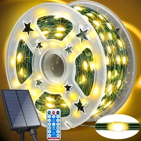 Resim 1 Güneş Noel Işıkları, 400 LED, 41.79 metre Yeşil Dize, IPX4, 8 Aydınlatma Modu ve 3 Zamanlayıcı Modu, Dış Mekan ve İç Mekan Tatil Süslemeleri için İdeal 