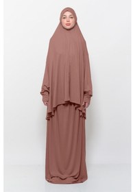 Resim Altobeh Pratik 2 Parça Pamuklu Yarasa Kollu Başörtülü Tesettür Namaz Elbisesi Toprak Antrasit 