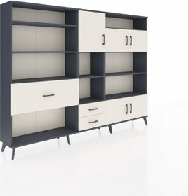 Resim Arges Dolap 13 Raflı 3 Çekmeceli 5 Kapaklı 220x30x163 Antrasit-aytaşı Aytası - Antrasıt 