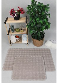 Resim Modern Bubble Yıkanabilir Kaymaz Peluş Banyo Paspası Halısı 2'li Klozet Takımı 50x80-50x40cm Bej 