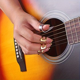 Resim 4 Adet Metal Parmak Başparmak Seçimleri, Gitar Başparmak Parmak Seçimleri Ukulele Seçimleri, Geliştirilmiş Gitar Performansı İçin Aksesuarlar, Metal Parmak Seçimi ve Başparmak Seçimi Seti 
