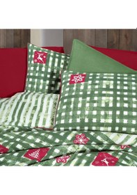 Resim Larasi King Size Battal Boy %100 Pamuk Flanel Pazen Nevresim Takımı Yeşil Yeşil 