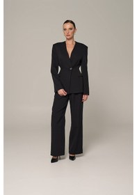 Resim Thalure Kadın Siyah Yakasız Blazer 