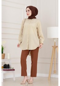 Resim Sevitli Taş Detaylı Hilal Tunik-bej-4955 Bej 