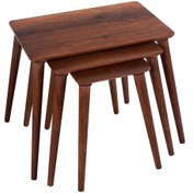 Resim Ahşap Mdf 3 Lü Zigon Sehpa Retro Ayaklı Dikdörtgen Barok Ceviz 