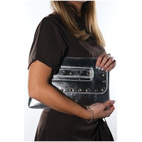 Resim Marry Gümüş Cilt Troklu Kadın Clutch Çanta 
