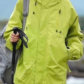 Resim Unisex Her Mevsim Rüzgar Geçirmez Kapüşonlu İş Kıyafeti - Erkekler & Kadınlar için Zeytin Yeşili, H-Silüetli Bol Kesim Günlük Dış Giyim Ceket, Fermuarlı Cepli, Dayanıklı Kumaş, Sokak Modası Stili, Sağlam Yapı 