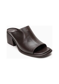 Resim Luvishoes Sorex Kahverengi Cilt Hakiki Deri Kadın Kalın Topuklu Terlik 
