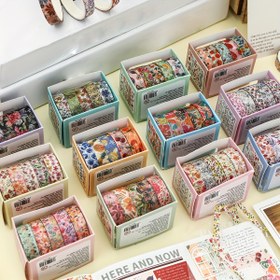 Resim El Yapımı Hediye Paketleme ve Festival Dekoratif Kağıt Bant için Uygun Bitki ve Çiçek Dekoratif Sticker'lı 5 Rulo El Hesabı ve Kağıt Bant 