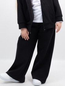 Resim Vauva Kız Çocuk Siyah Loose Fit Esofman Altı Cepli Geniş Paça Okul Eşofmanı 