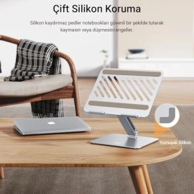 Resim TeknoKapsül Alüminyum Notebook Standı Yükseklik Eğim Ayarlı Ergonomik Metal Laptop Standı 11-17 Inch Arası N 