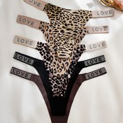 Resim 5 adet Rhinestone Bant Leopar Desenli Düşük Belli Thong, Basit Rahat Nefes Alabilir Esnek İç Çamaşırı Külotları, Kadın İç Çamaşırı ve İç Giyim 
