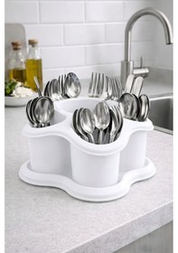 Resim Mutfak Tezgah Üstü Kaşıklık Ve Düzenleyici 5 Bölmeli Çok Amaçlı Plastik Organizer Papatya 16x16cm Beyaz 