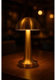 Resim Gold 3 Işık Renkli Şarjlı Edilebilir Masa Lambası Gold Kasa - Şarjlı Gold Mantar Lamba Gold 