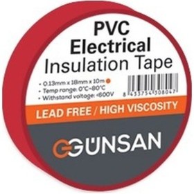 Resim 1 Adet Günsan Kırmızı İzole Bant 0.13x18mmx10m 