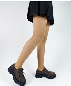 Resim Kahve Renk Süet Deri Bağcıklı Kalın Taban Kadın Loafer Ayakkabı Kahve 