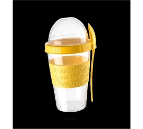 Resim Pazariz Sarı Yoğurt Kabı Kaşıklı ve Meyve Bölmeli Sarı 1 Adet 