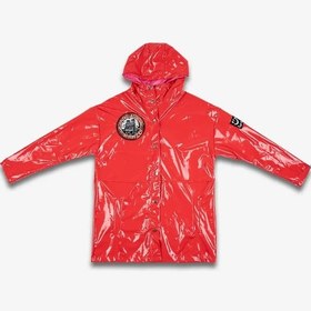 Resim Simala Kadın Kırmızı Arma Detaylı Parlak Yağmurluk Kırmızı 