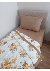 Resim Kapitone Yatak Örtüsü Açık Kahverengi 