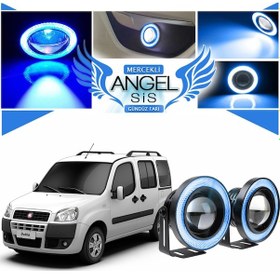 Resim Fiat Doblo D1 Uyumlu, Universal Mercekli Led Angel Sis Farı, 76mm Buz Mavi Renk 