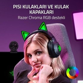 Resim Razer Kraken Kitty V2 BT - Oyun ve akış için Kitty Kulaklı Kablosuz Bluetooth RGB Kulaklık (325 g, TriForce 40 mm Sürücüler, Bluetooth 5.2, Gürültü Önleyici Mikrofonlar) Siyah 