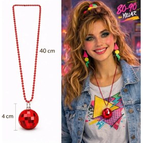 Resim Retro Disko Topu Şekilli 80&amp;#39;ler 90&amp;#39;lar Kırmızı Renk Plastik Kolye 