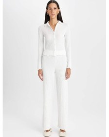 Resim Defacto Regular Fit Beli Lastikli Basic Düz Bürümcük Pantolon D4415AX24AUER105 Ekru 
