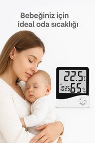 Resim MorPort Lüx Bebek Oda Termometresi x Dijital Oda Termometresi x Derece Termometre Isı Nem Saat Alarm Mini 