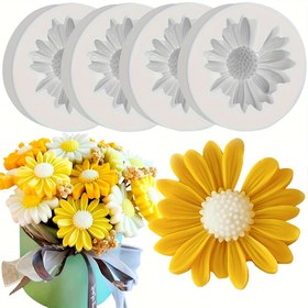 Resim 4 Adet Papatya Çiçeği Silikon Kalıpları Mumlar İçin, 3D Çiçek Dekorasyon Kalıbı, DIY Tealight Mum Sabun Balmumu Epoksi Reçine Beton Döküm Polimer Kil El Sanatları 