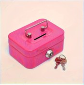 Resim Sunshine011 Pembe Metal Kilitli Para Kutusu, 11.5x9.9x5.8cm Çelik Kasa 