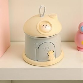 Resim Mavi Renk LED Işıklı Pofuduk Kedi Kumbara – Sticker Hediyeli Sevimli Çocuk Gece Lambası 17x17 cm 